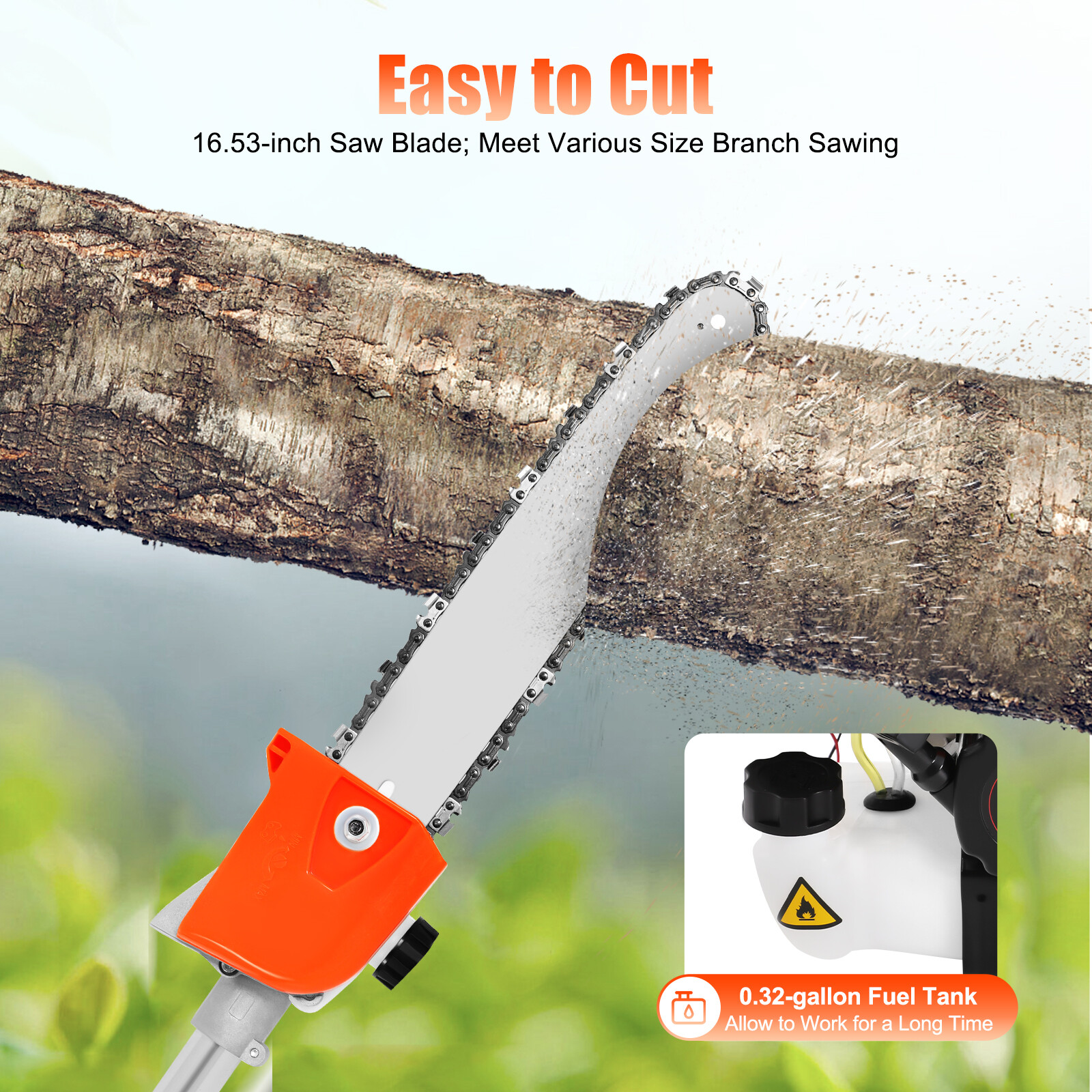52CC 2 Stroke Chainsaw Pole Saw Pruner Pruning Saw Gas Powered Tree Trimmer