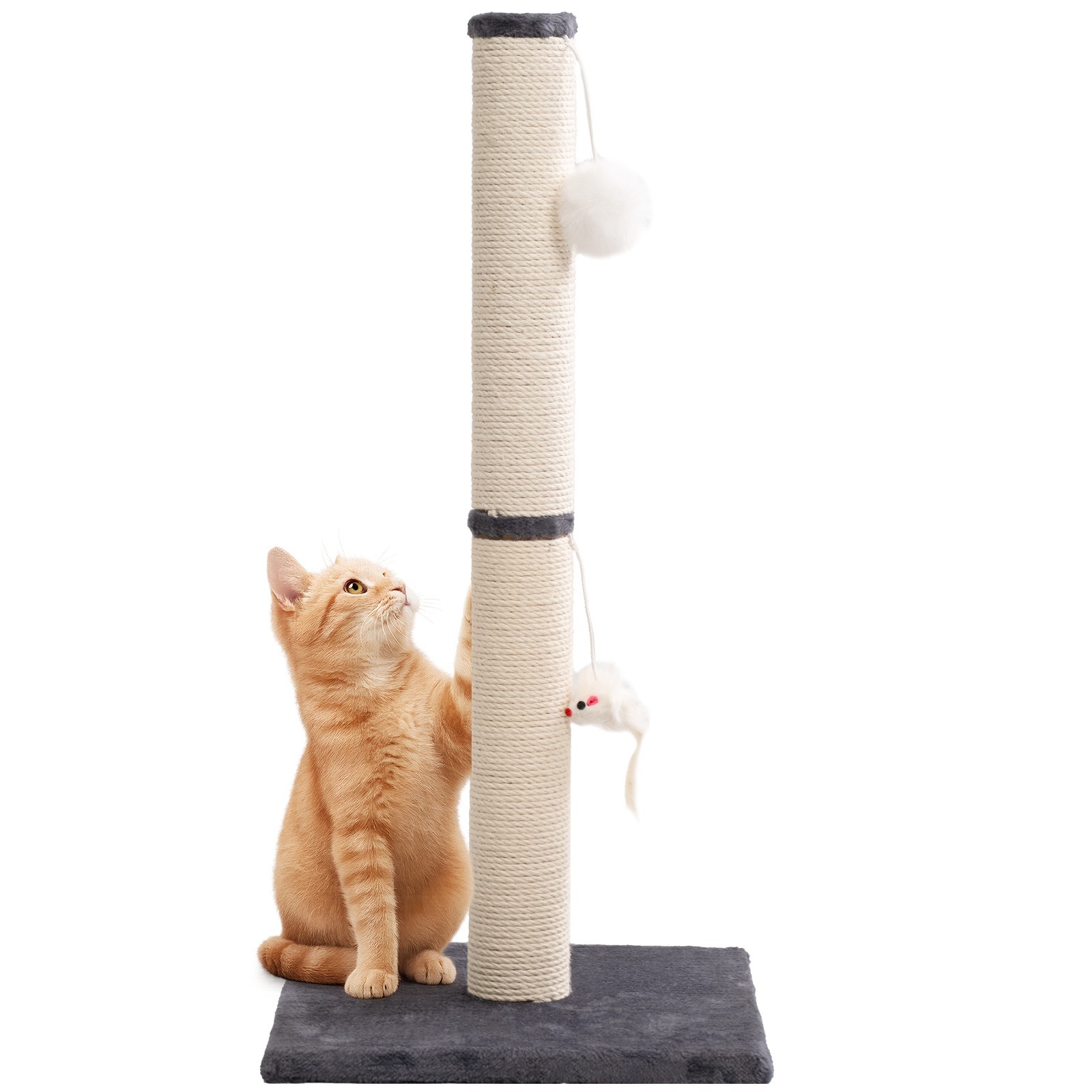 Cat Scratching Post, 25"H Sisal Vertical Scratcher Post with Toys for Indoor