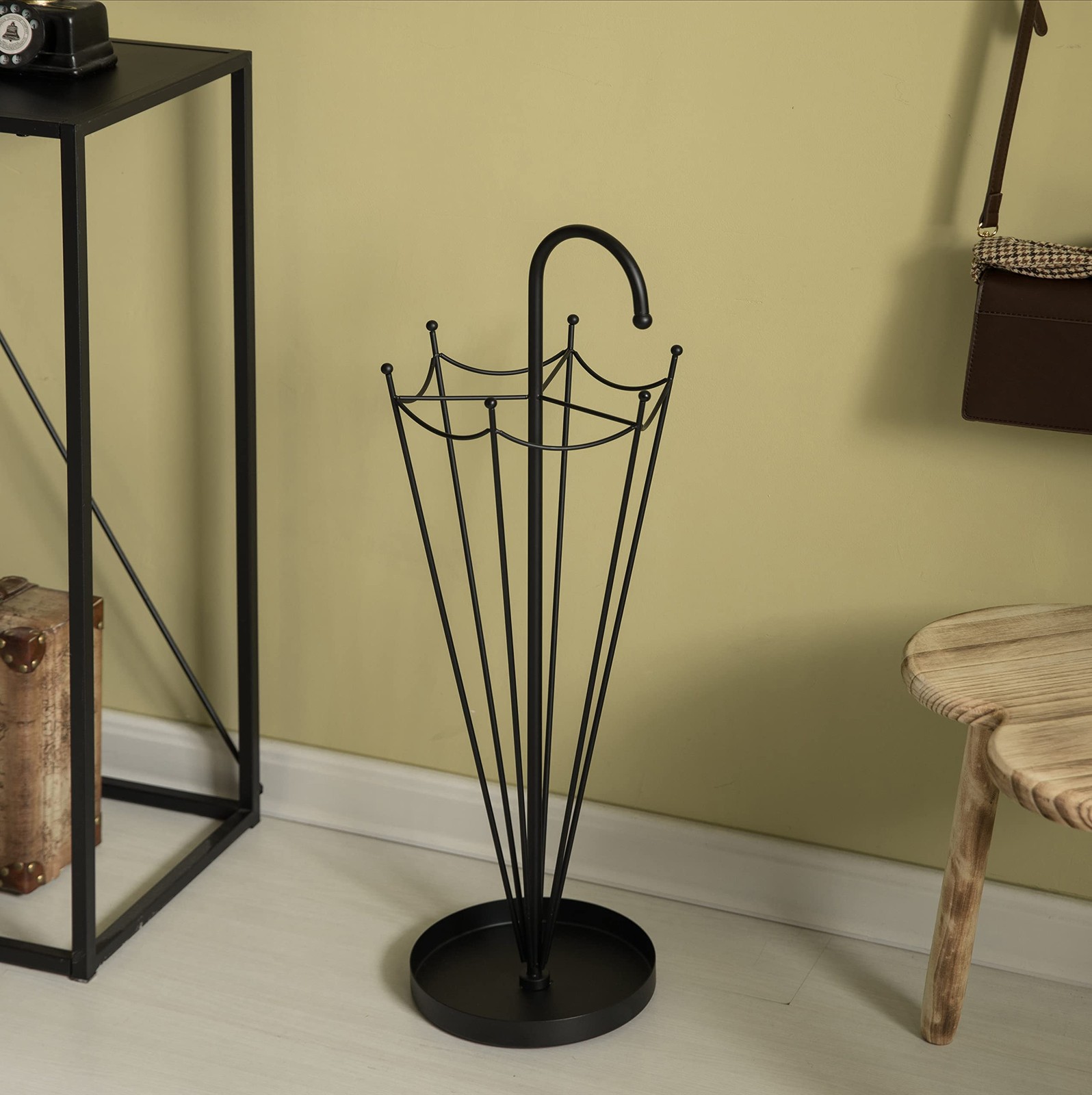 Vintiquewise Black Umbrella Holder Stand Indoor Outdoor Floor Standing Cane Rack