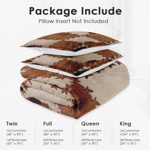 Size Comforter Set with 2 Pillowcases, Vintage Retro Full Vintage Cowhide