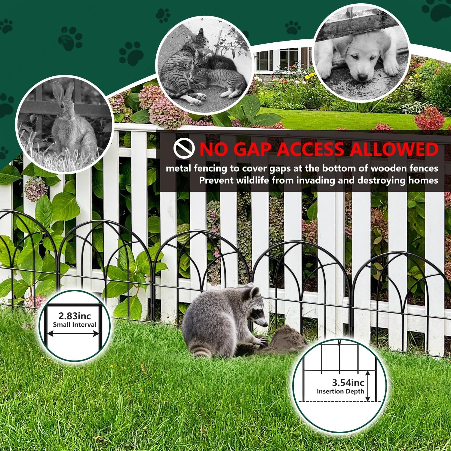 Small Garden Fence Animal Barrier, W12.55*H16.53 Decorative Fence Panel, No Dig