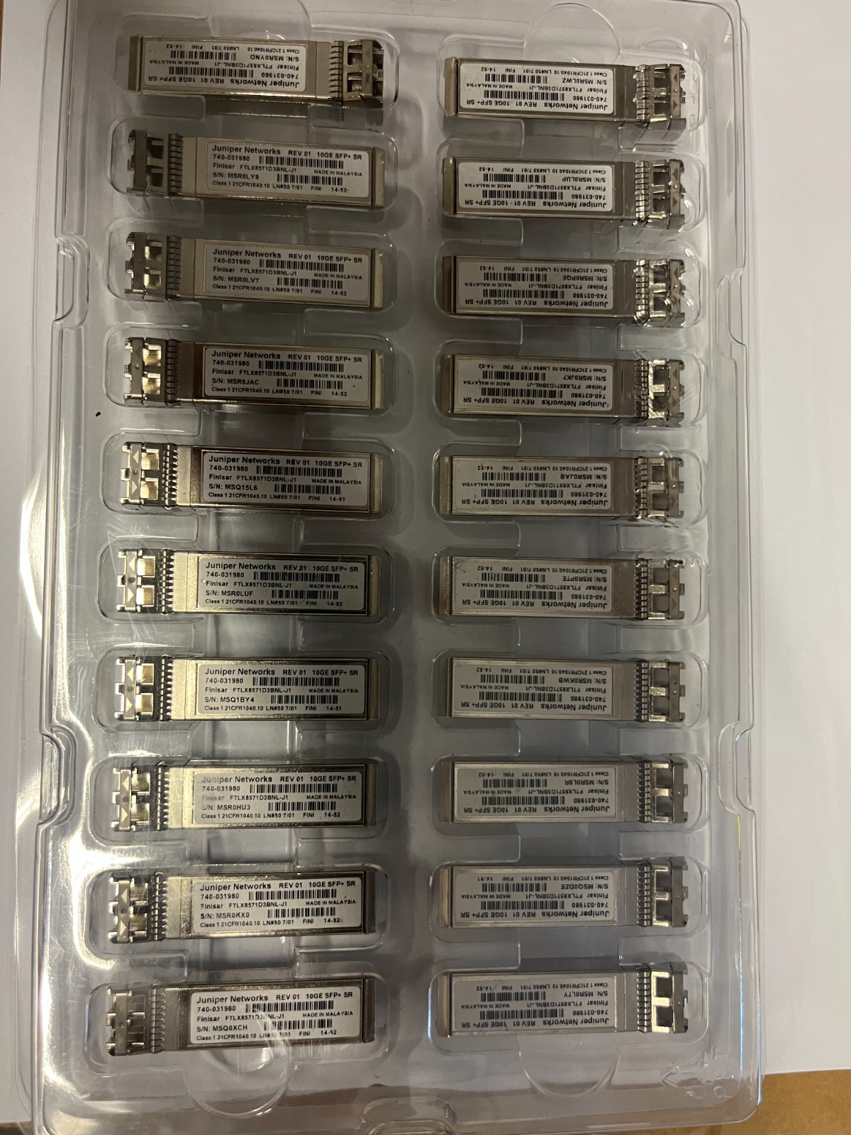 LOT OF 20 Juniper EX-SFP-10GE-SR 740-031980 SFP-10GE-SR 850nm LC MMF