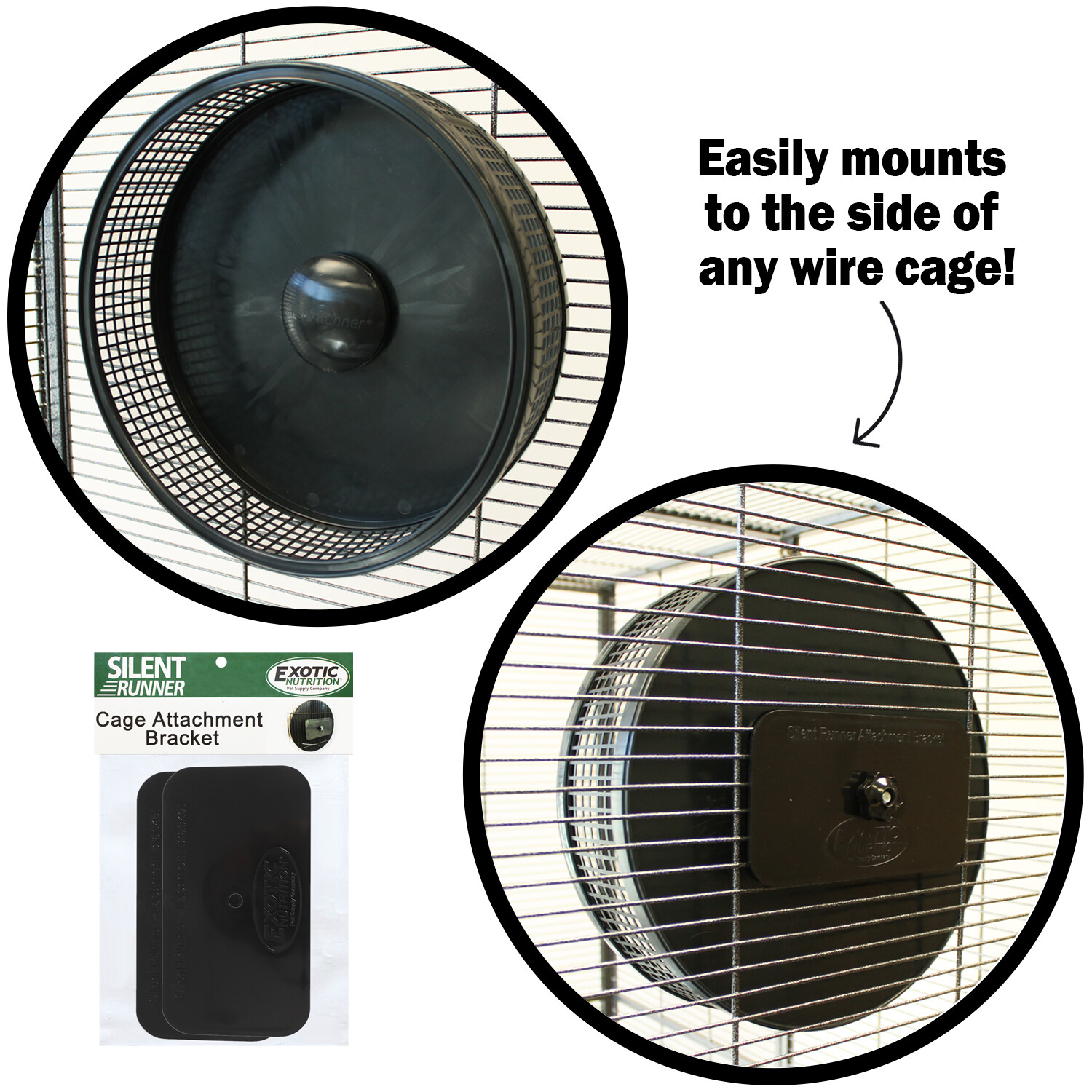 Silent Runner Pro Black - Durable Pet Exercise Wheel with Cage Attachment