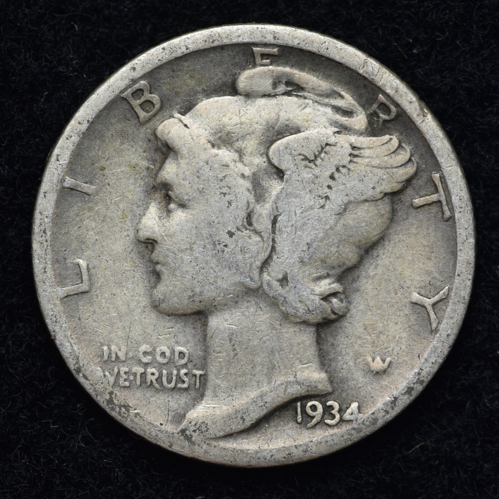 1934-D Mercury Silver Dime GOOD / VG FREE SHIPPING