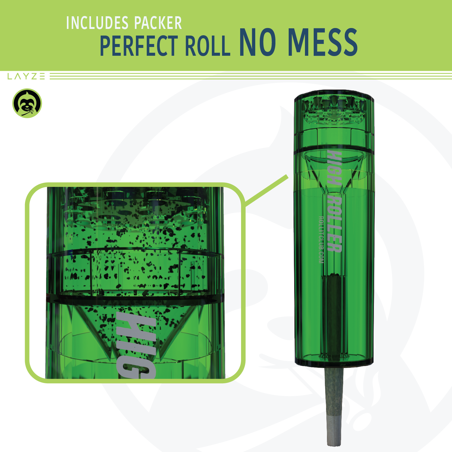 CLEAR HIGHROLLER Herb Grinder & Cone Loader | Portable Pre Roll Cone Filler | GR