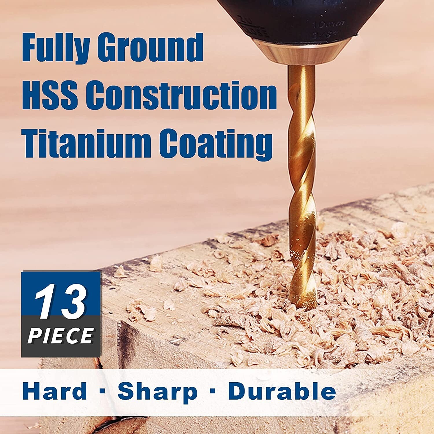 13Pcs HSS Titanium Coated Twist Drill Bit Set 1.5-6.5mm Hex Shank For wood Metal