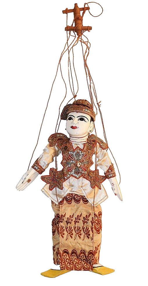 Vintage Burmese Asian Wood String Puppet 16"