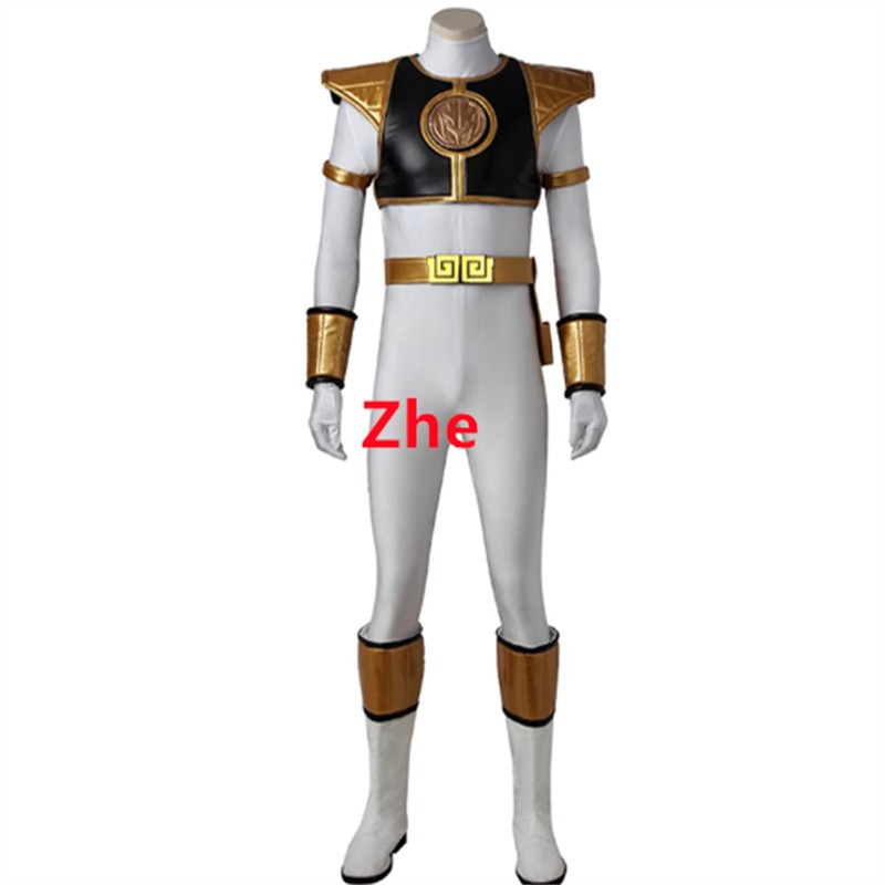 White Ranger Tommy Oliver Dino Rangers Bodysuit Outfits Boots Cosplay Costume
