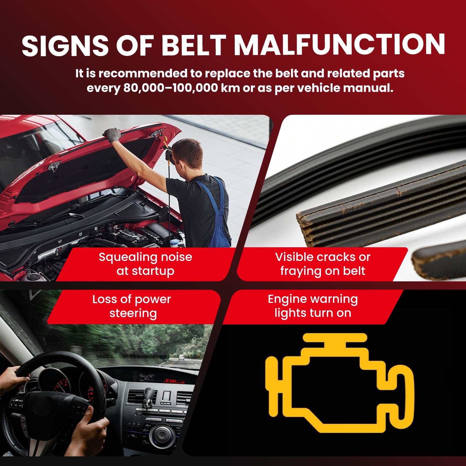 Fabric Faced Serpentine Belt 6PK2225 for Chevrolet Dodge Ford GMC Jeep Mazda