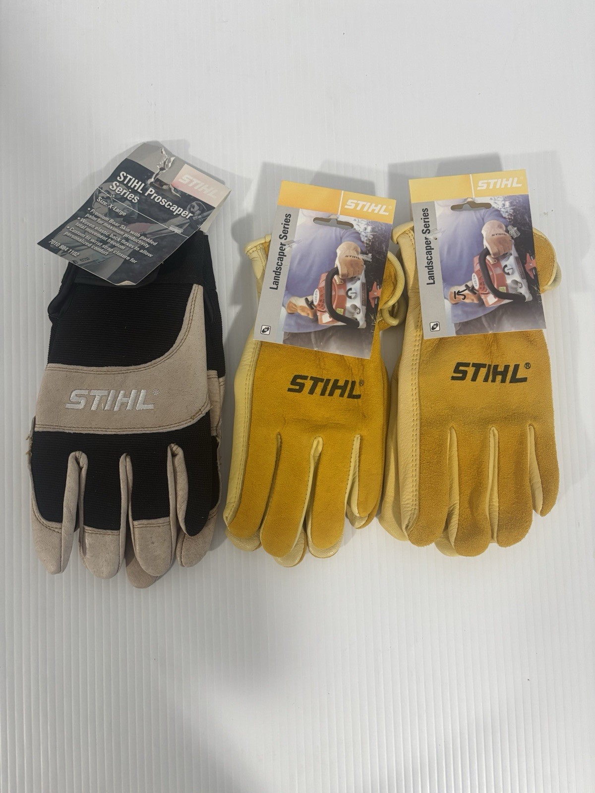 3-Pk STIHL Leather Work Gloves (2) Medium Landscaper (1) XL Proscaper Heavy Duty