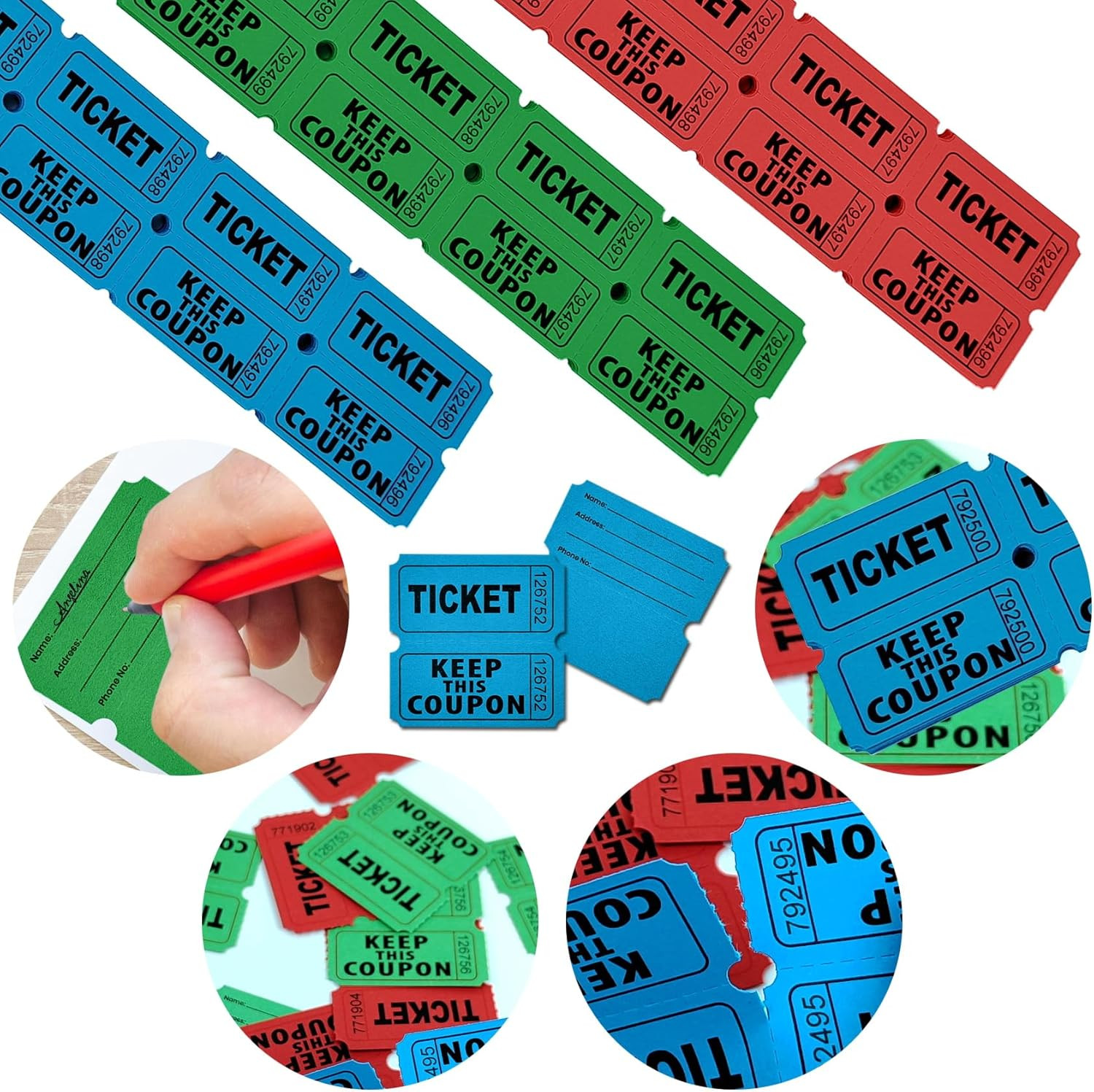 100 Blue Raffle Tickets Double, 50/50 Raffle Tickets for Carnivals Events Entry