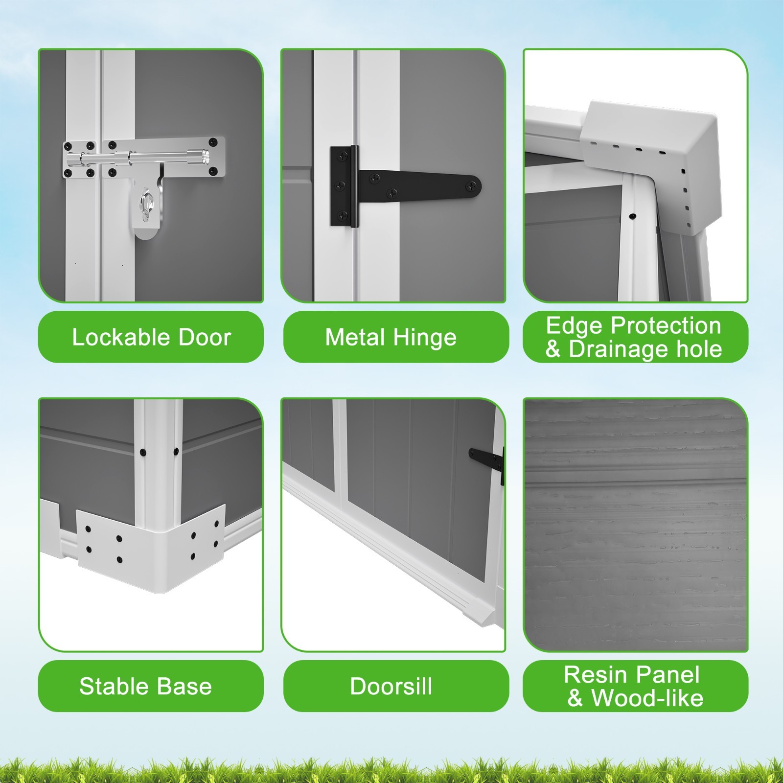 6x6FT Outdoor Resin Storage Shed w/Lockable Doors Plastic Shed w/Floor &Window