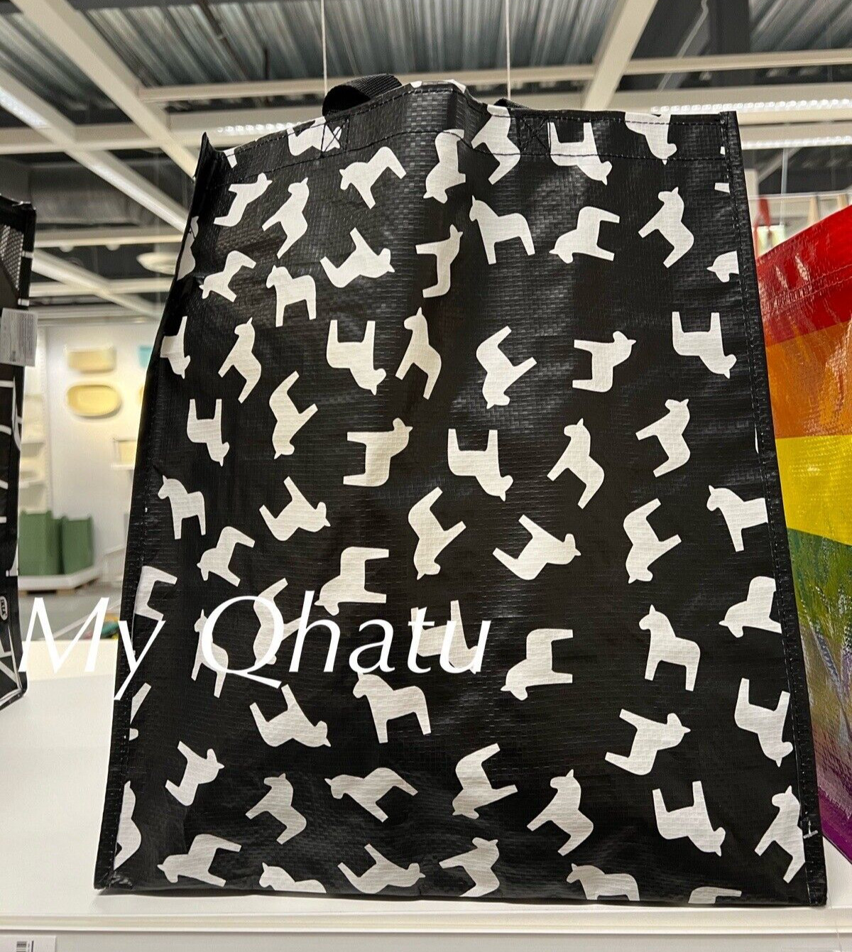 Ikea Hasthage Shopping Bag,  Dala Horse Black White 15x6x16 ½ ", NEW