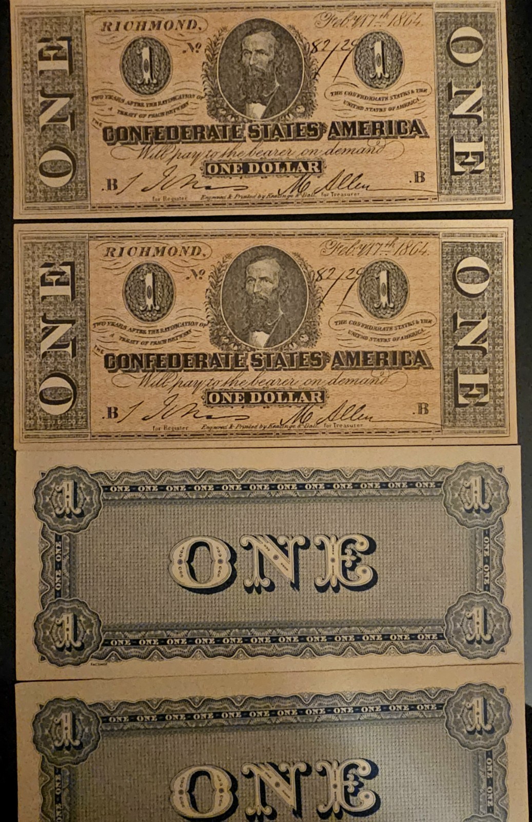 CONFEDERATE STATES OF AMERICA ONE DOLLAR BANKNOTE FACSIMILE PRISTINE CONDITION