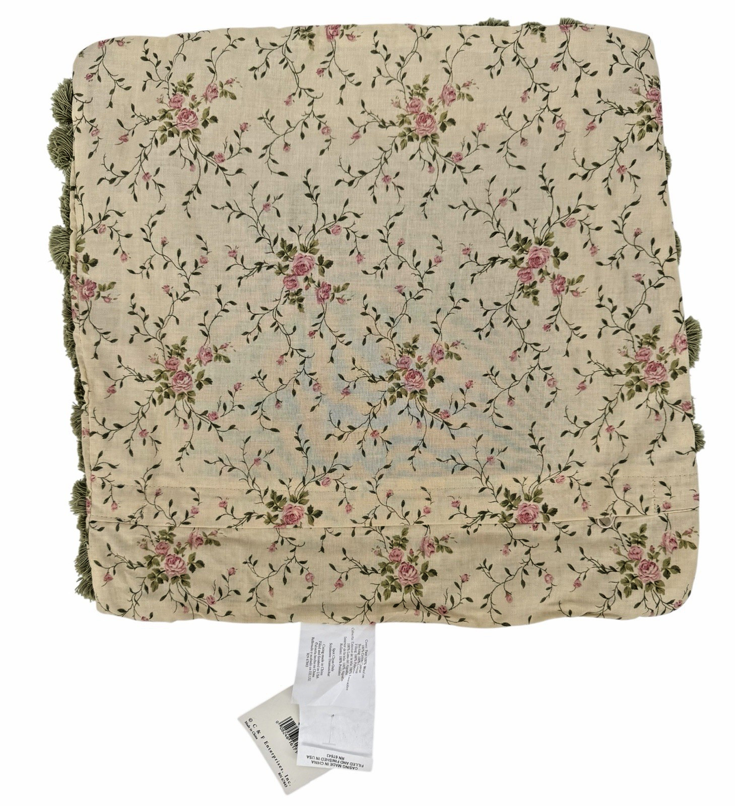 NWT C&F 100% Wool Floral Needlepoint Throw Pillow Cover Green Rose Butterfly 16"