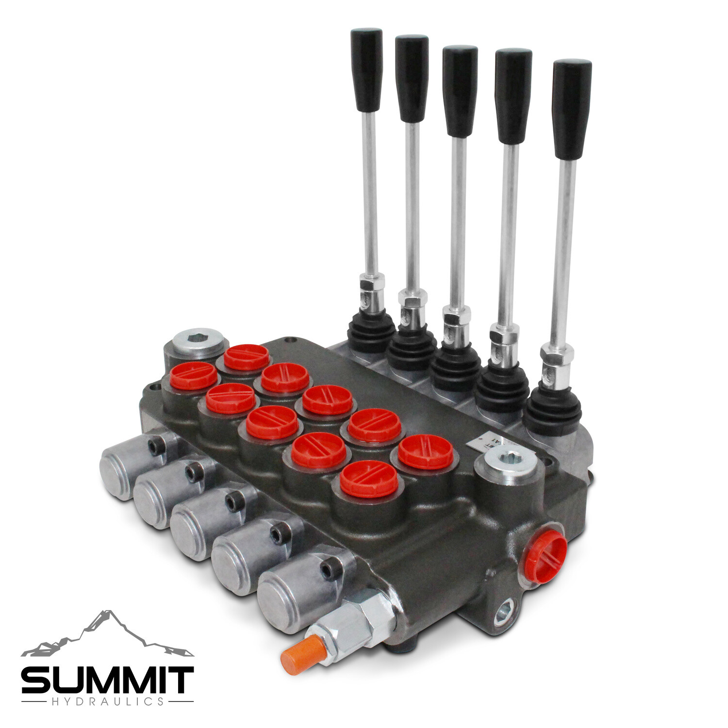 5 Spool Hydraulic Monoblock Double Acting Control Valve, 21 GPM, SAE Ports