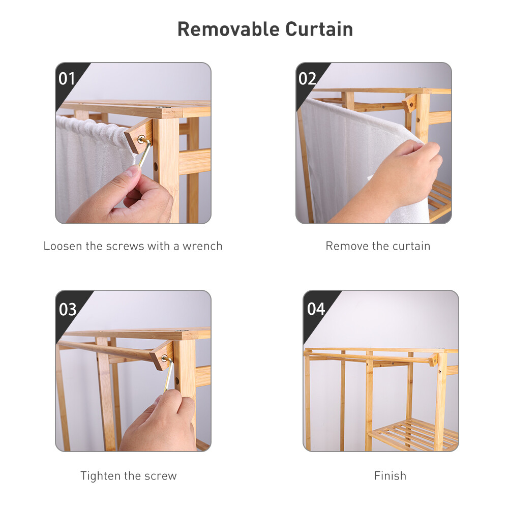 Bamboo Garment Rack Freestanding Closet Heavy Duty Clothes Rod Storage Organizer