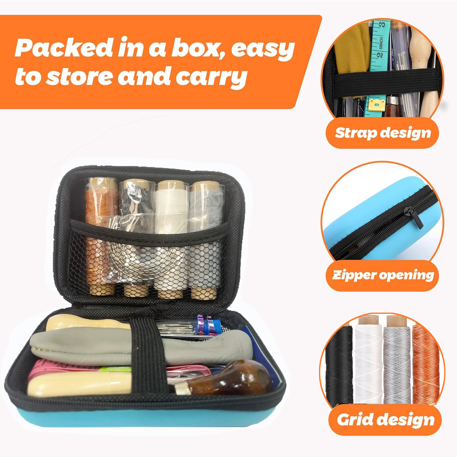 Upholstery Repair Sewing Kit Leather Hand Stitching Needles Thread Awl Tools