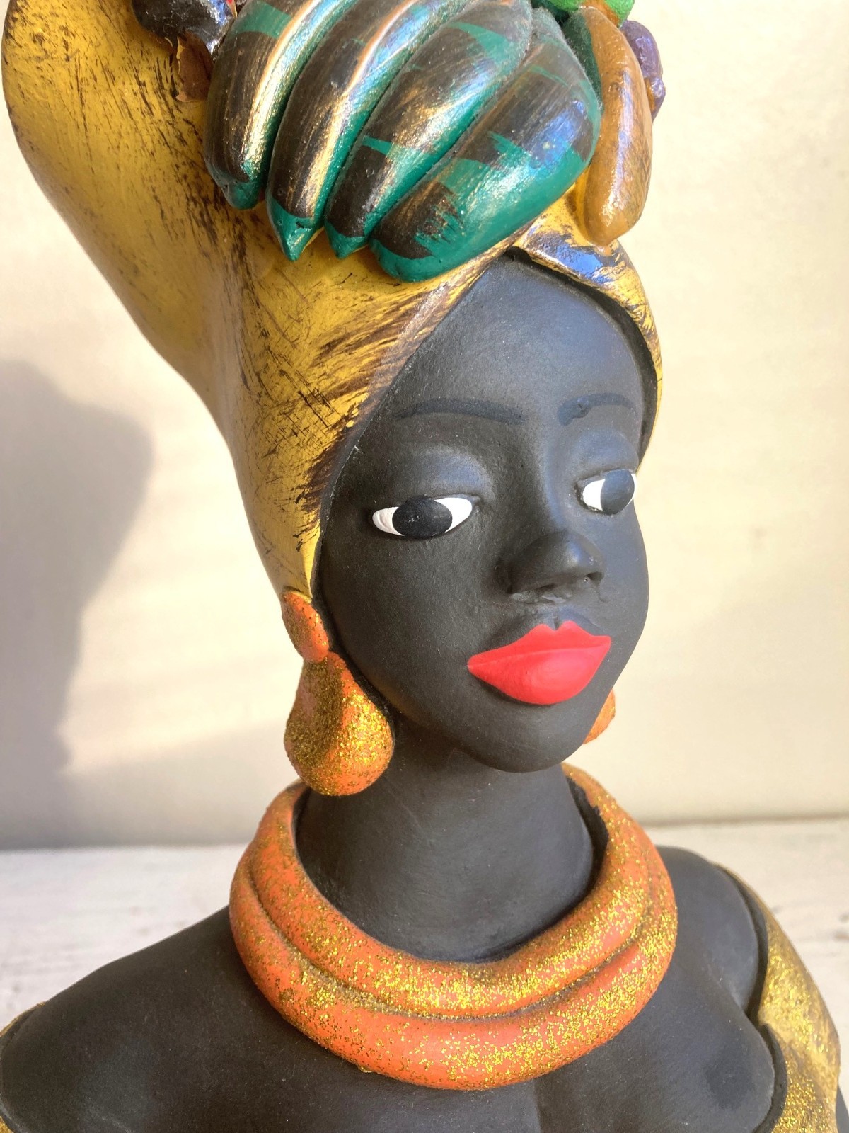 West Indies Woman Studio Pottery Sculpture Haiti Jamaica Carnival Hand Painted