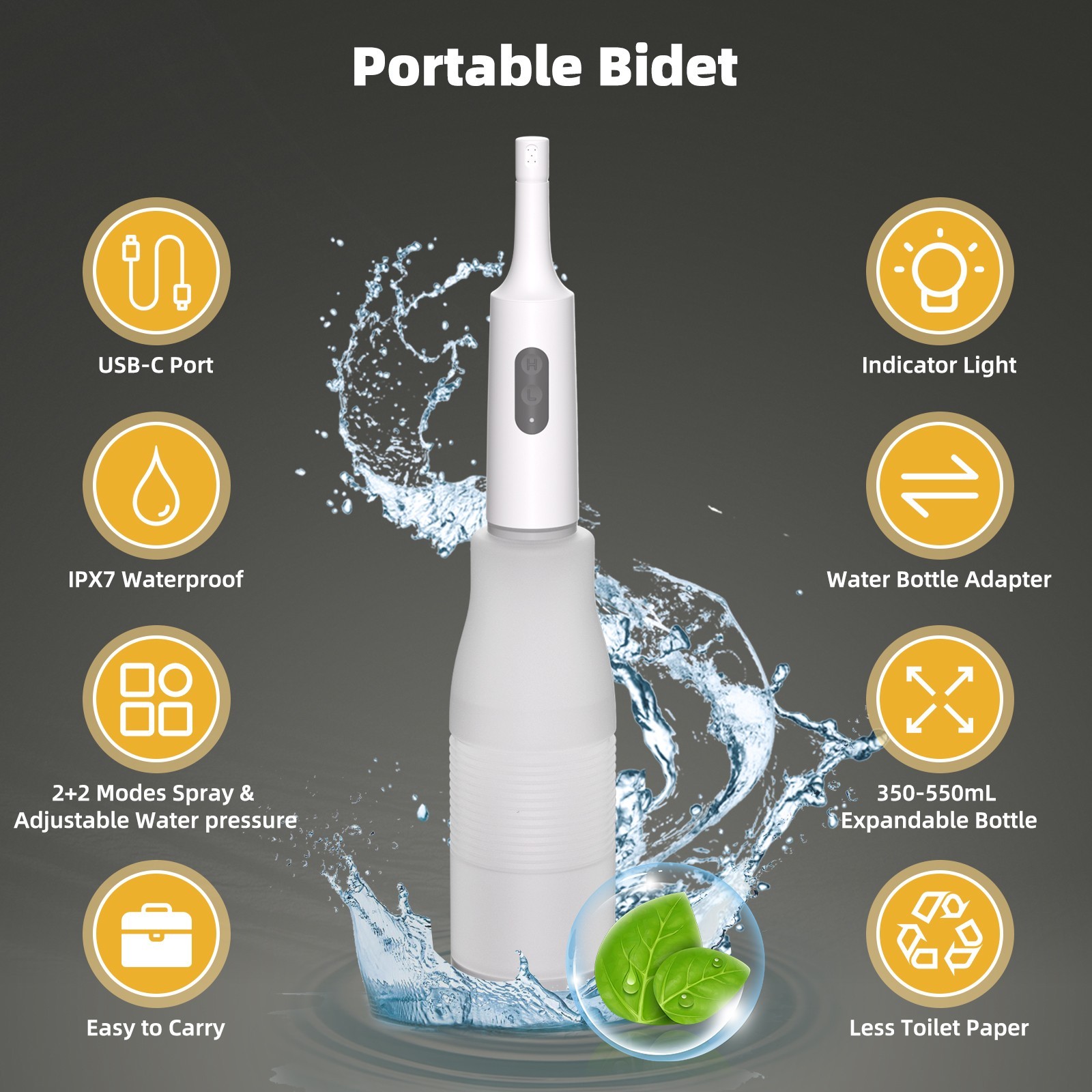 Portable Bidet for Travel High Pressure Electric Handheld Bidet Sprayer 4 Modes