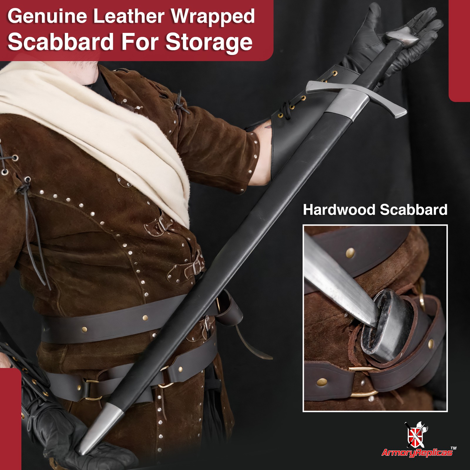 Medieval Arming Long Sword 1065 Steel Full Tang Battle Ready w/ Leather Scabbard