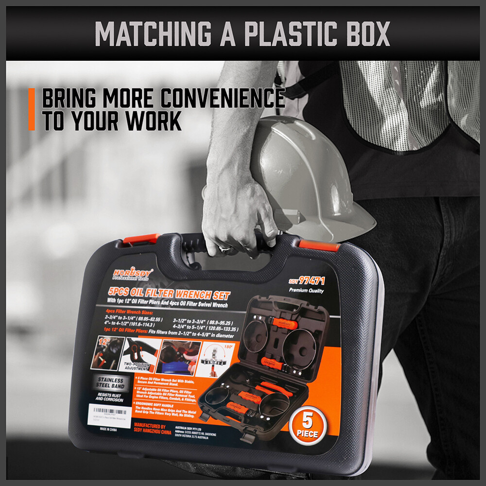 5PC Swivel Oil Filter Wrenches & Pliers Removal Tool 2-3/4" - 5-1/4" Adjustable