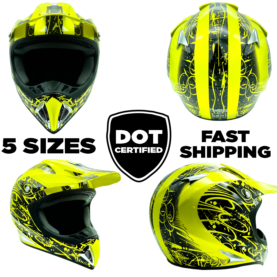 Yellow Hi-Viz Helmet Adult Dirt Bike ATV UTV Off Road ORV Motocross DOT MX