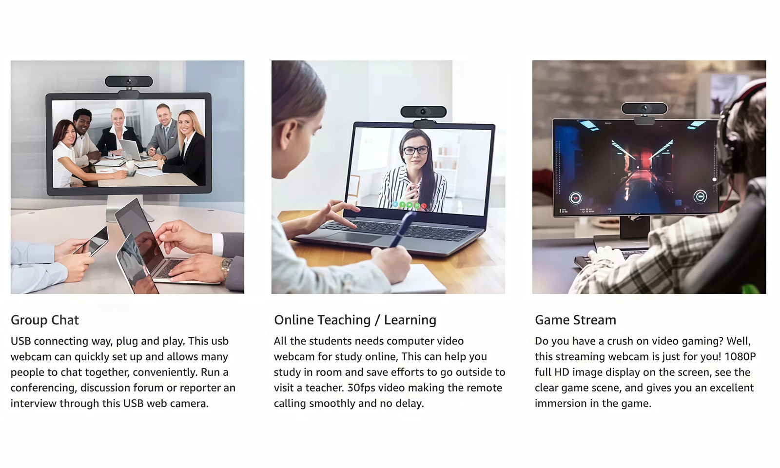 Webcam Auto Focusing Web Camera Full HD Cam Microphone For PC Laptop 1080P 1K US