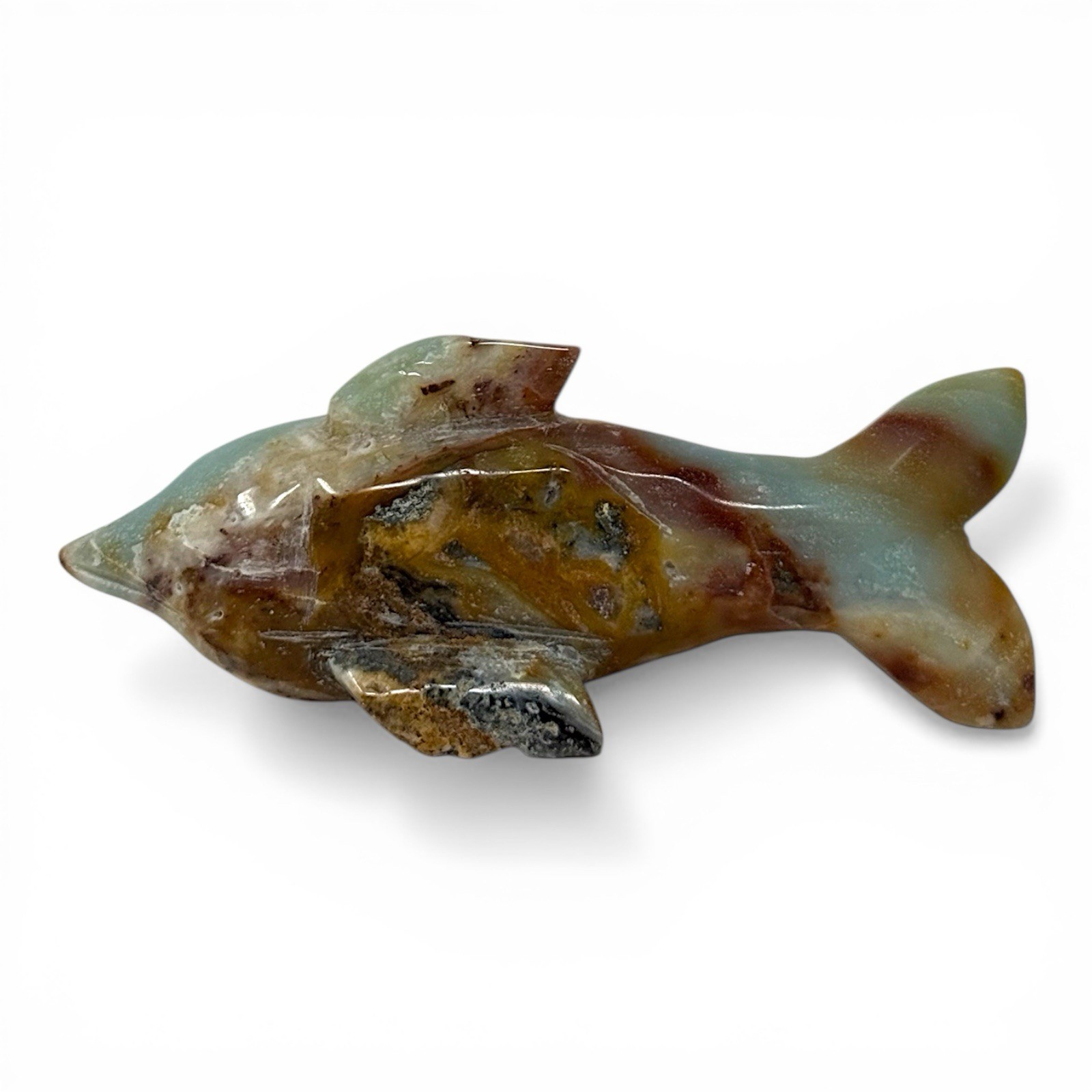 Caribbean Calcite Stone Dolphin Sculpture Carved Crystal Art Decor 264grams