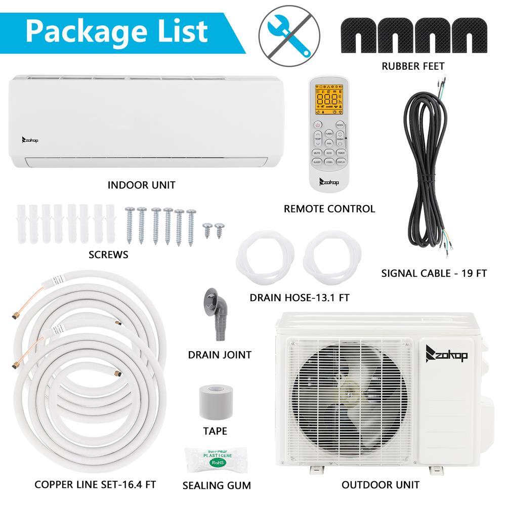 ZOKOP 9,000 - 18,000 BTU Ductless Mini Split Air Conditioner Inverter Heat WIFI