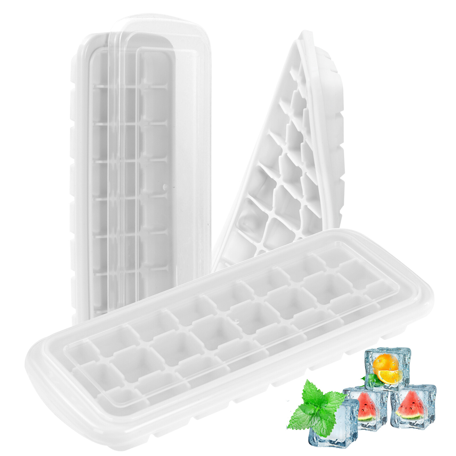 HUMBEE, Soft Silicone Ice cube Tray with PP Lid, BPA free 24 or 36 Cubes