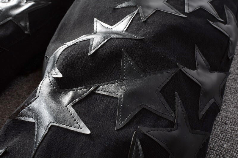 STAR PU Patchwork Men's Ripped Skinny Stretch Denim Jeans