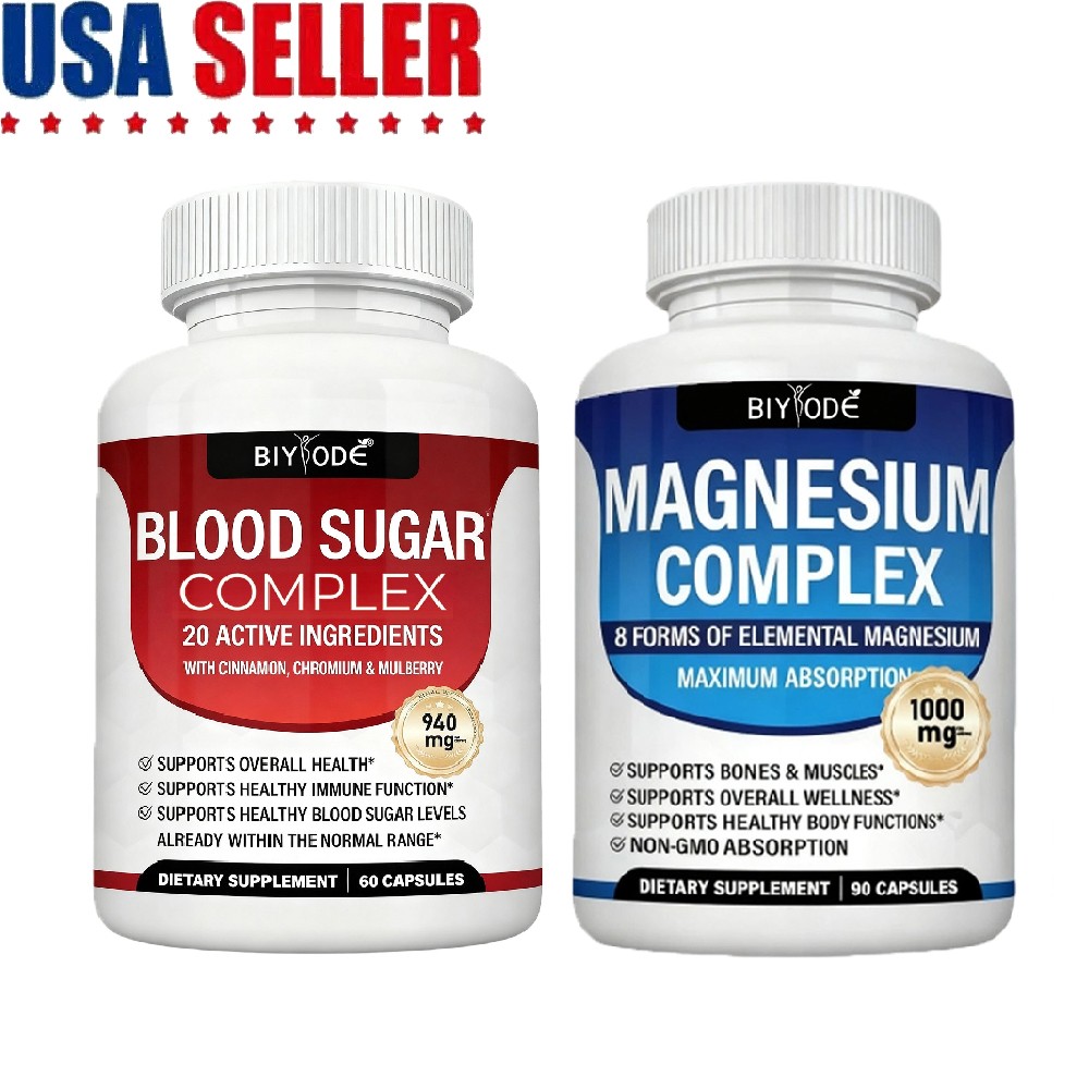 1/2x Magnesium 8 in 1 Complex 1000mg & Blood Sugar Blend Supplement Combo