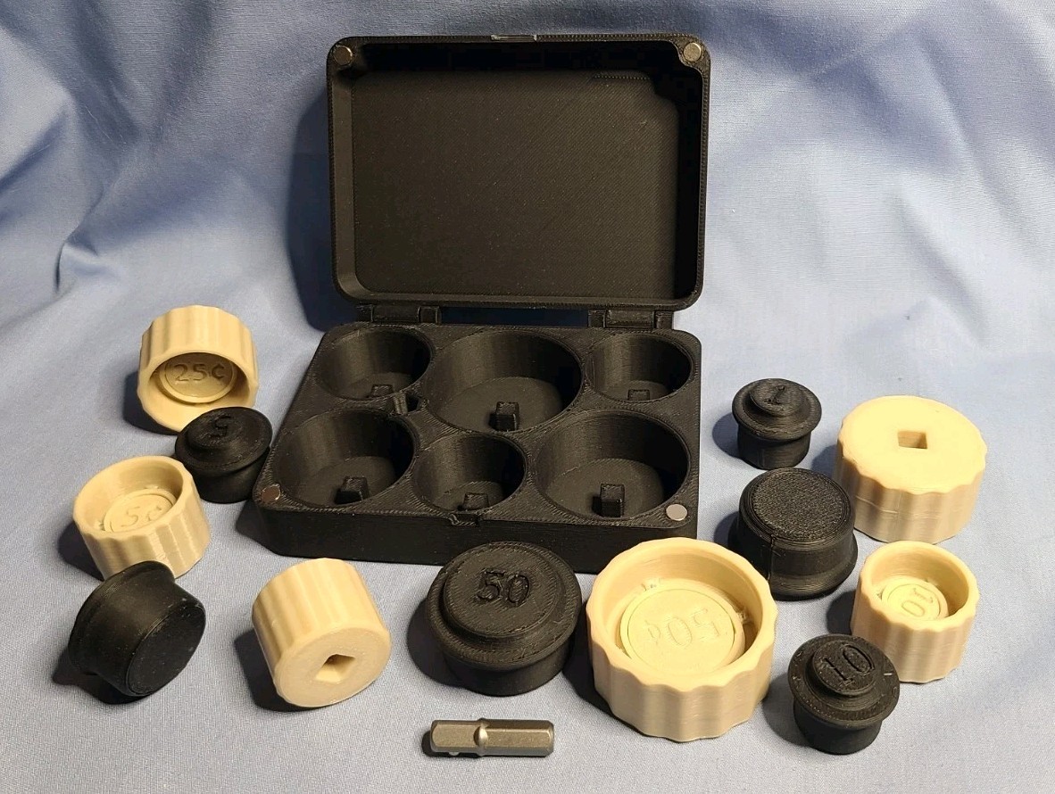 14 pc 6 Denomination Coin Roll End Crimp Set with Steel crimp tabs and drive bit