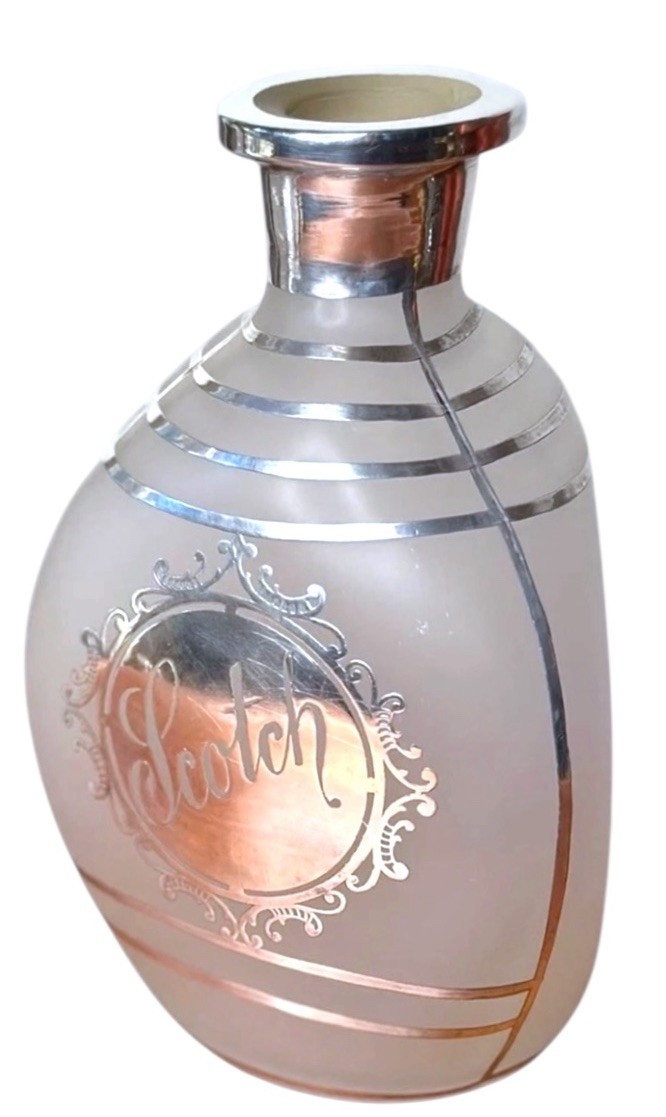 Art Deco Decanters Sterling Silver Overlay Gin Scotch Pair Pinch Bottle Barware