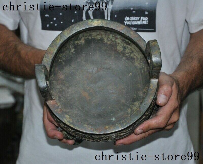 Old Chinese Bronze Ware Dynasty beast face Word 3 leg Incense Burner Censer