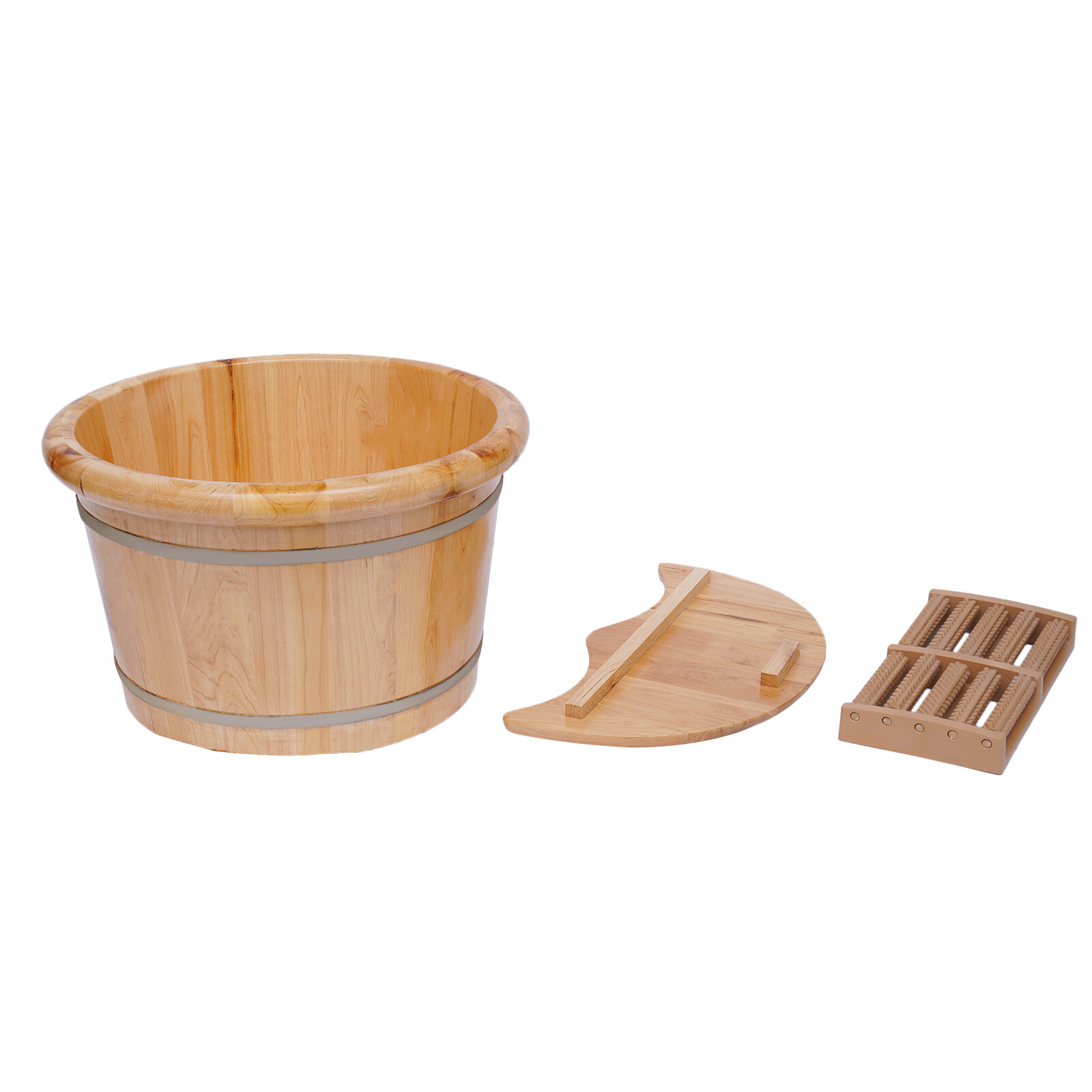 Cedar Wood Foot Basin Wooden Bucket Foot Bath Massage Plus Cover Plate +Massager