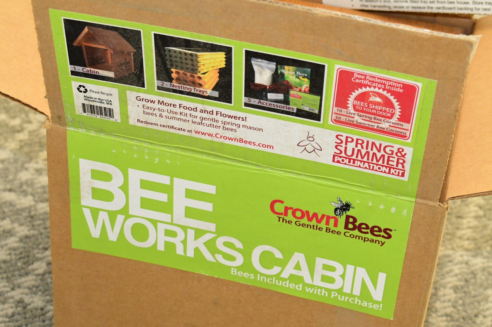 Crown Bees Bee Works Cabin Mason Bee House Kit Hotel w/ Bees for Order