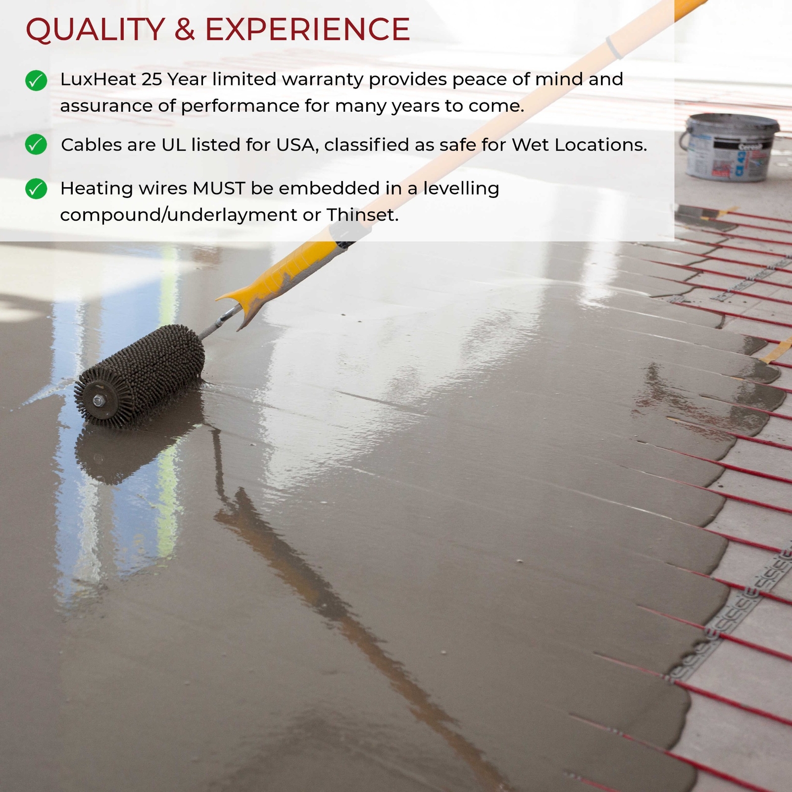 LuxHeat Cable Kit 120v (10-150sqft) Electric Radiant Floor Heating System Tile +