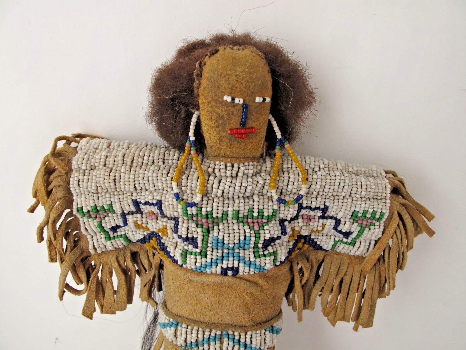 Antique Native American Sioux Indian Beaded Leather Doll c. 1920 or Earlier