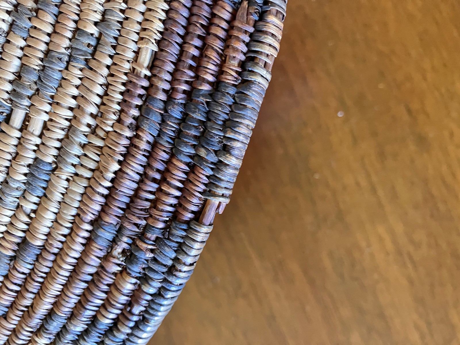 Antique Western Apache Coil Basket w/ Morning Star Design Late 19thC 3x13.75" D