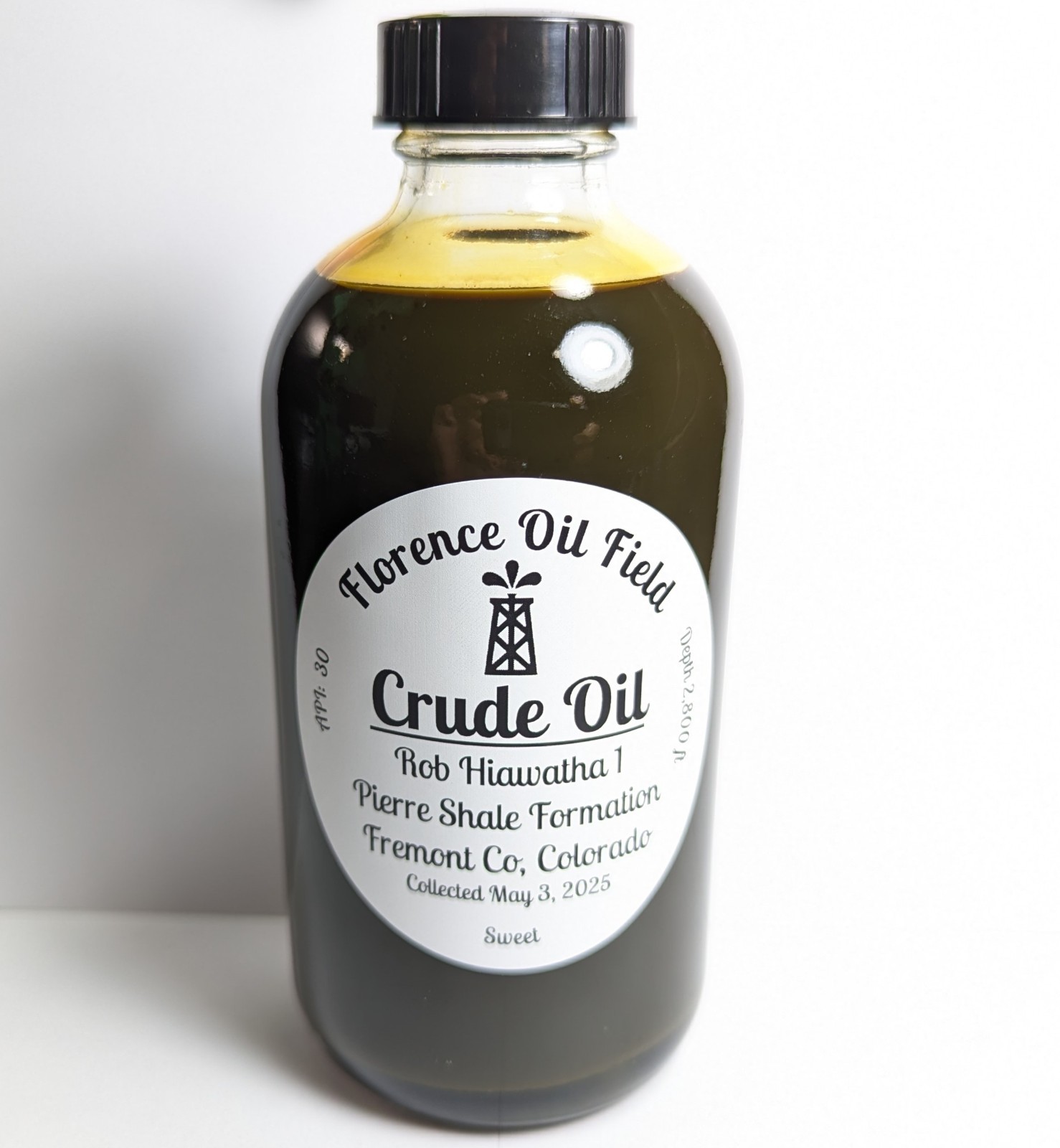 Rob Hiawatha Cretaceous Pierre Shale Colorado Crude Oil petroleum sample bottle