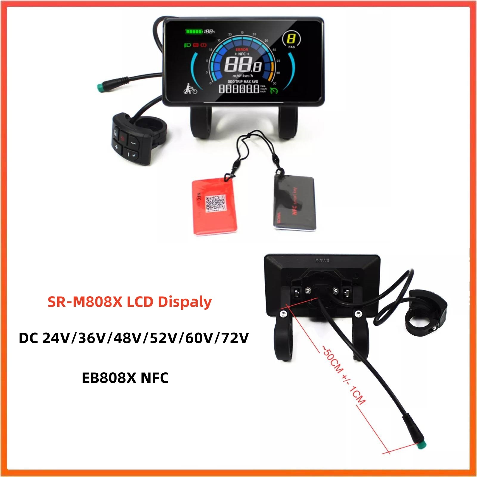 E-Bike Display 24V-72V LCD Colour Display Power Speed PAS Gear Control with NFC