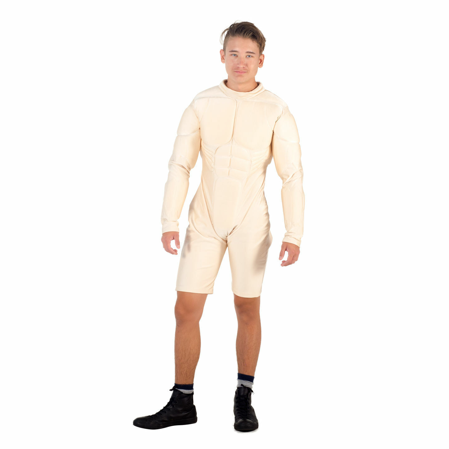 Adult Men's Gym Body Builder Superhero White Muscle Suit Fancy Dress Costume