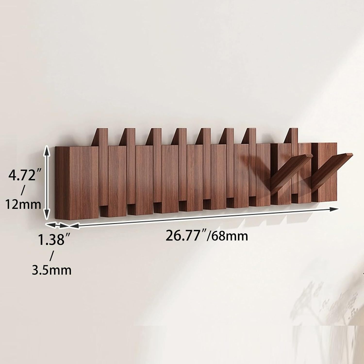 Natural Wood Coat Rack, Wood Wall Mounted, Accordion Wall Hanger, Piano Shape