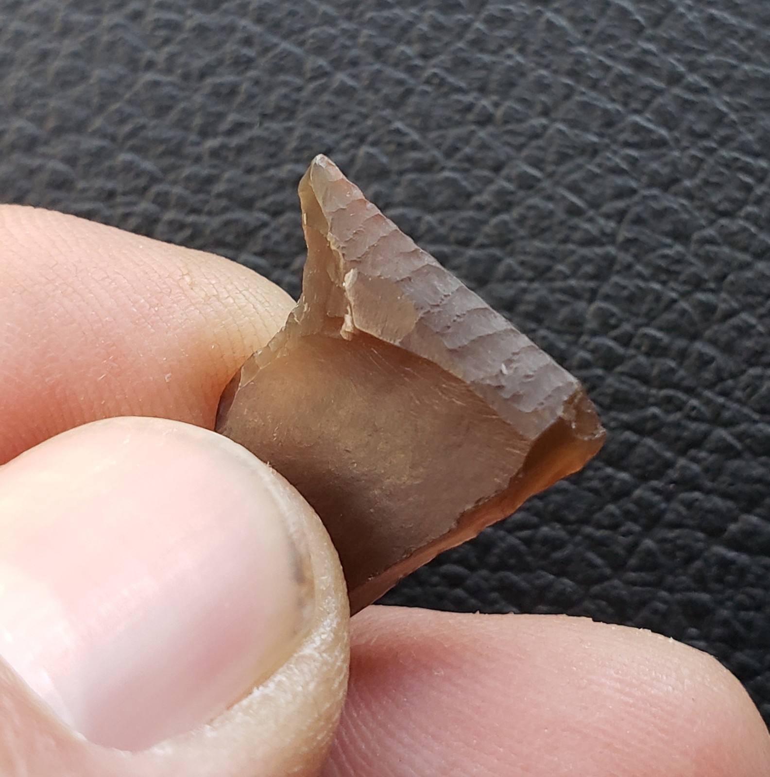 3/4" x 13/16" Knife River Flint Folsom Arrowhead Base- Mountrail County, ND