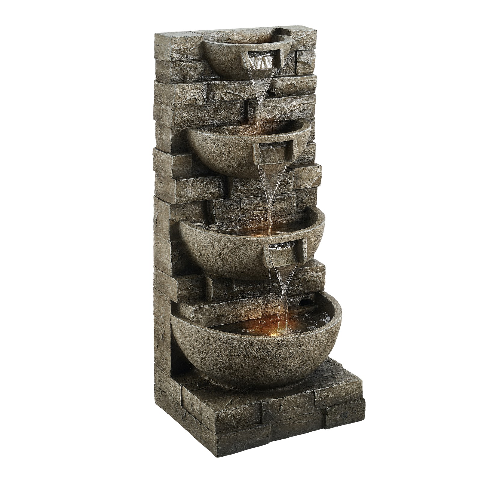 35.63" Outdoor Water Fountain with LED Light 4-Tier Yard Garden Stand Fountain