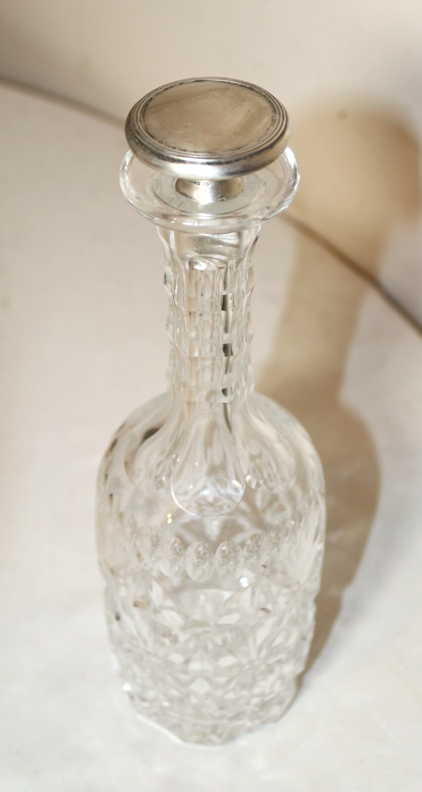 unique antique sterling silver cut clear crystal liquor wine gin decanter bottle