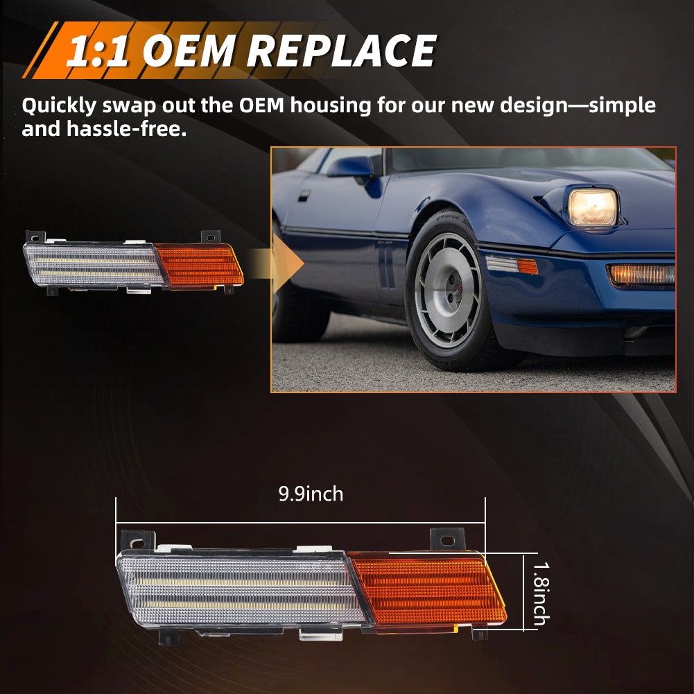 2X Amber Dynamic LED Front Turn Signal Side Marker Lights For 84-87 Corvette C4