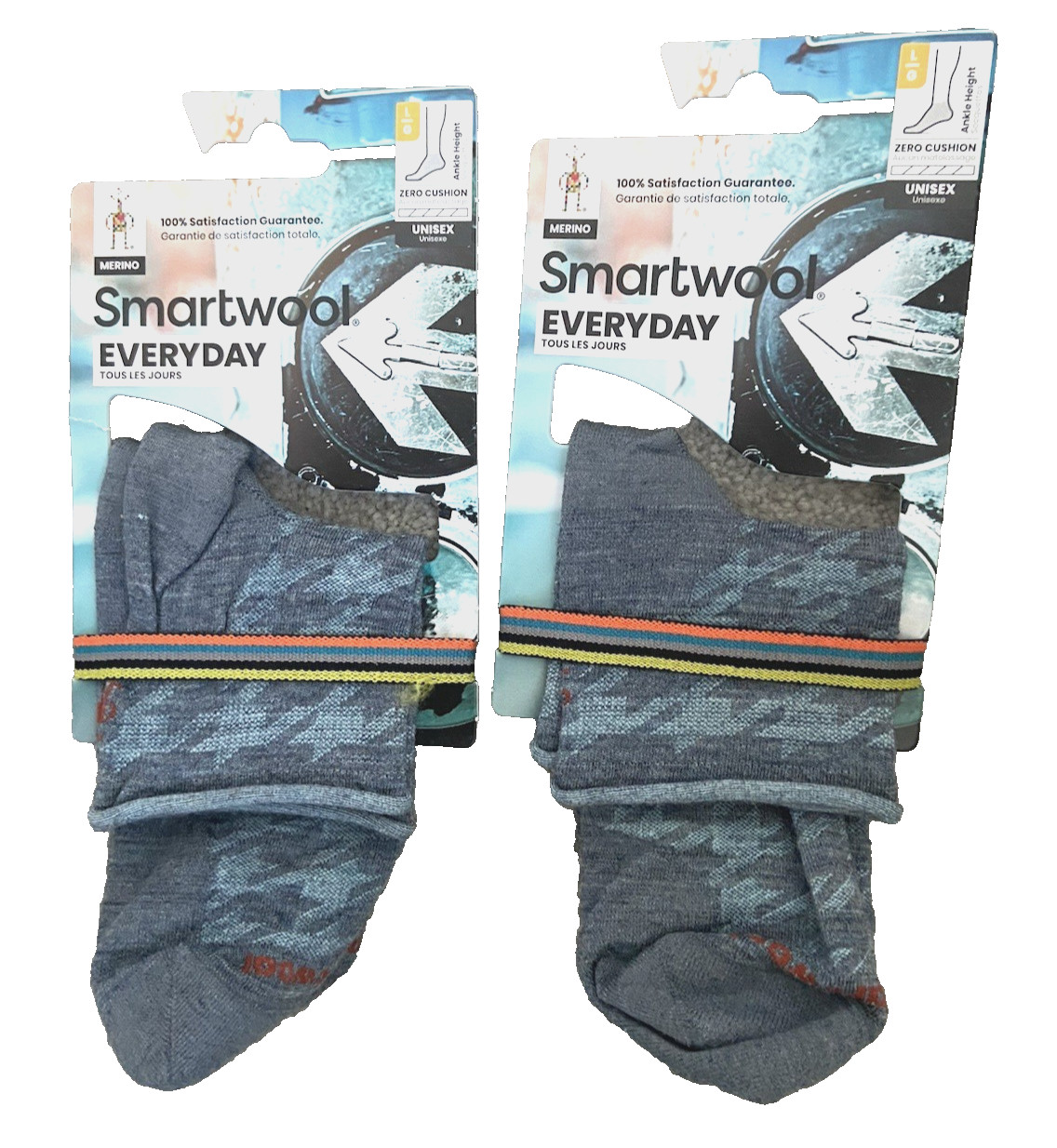 Lot of 2 pairs Smartwool Everyday Zero Cushion Houndstooth Ankle Socks Blue L
